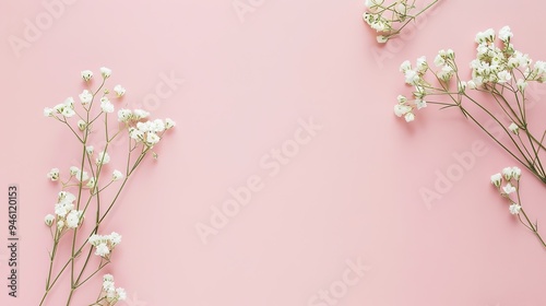 White minimalist romantic flower background. A serene and elegant display of delicate blooms against a pure white backdrop. Symbolizing simplicity and beauty.