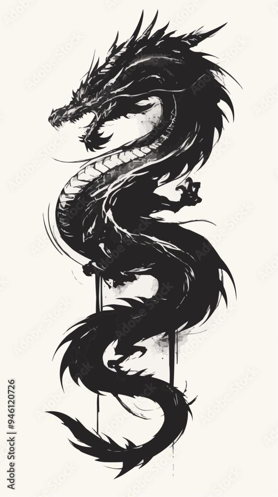 Black Symmetric Dragon Tattoo - Vector Design on White Background Black Symmetric Dragon Tattoo - Vector Design on White Background