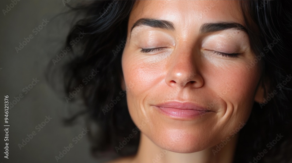 Serene middle-aged woman with radiant skin