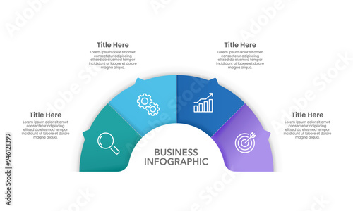 Business visualization infographic semi circle design template with 4 options or steps. Business presentation, Report, Banner, and Planning. Vector illustration.