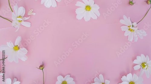 White minimalist romantic flower background. A serene and elegant display of delicate blooms against a pure white backdrop. Symbolizing simplicity and beauty.