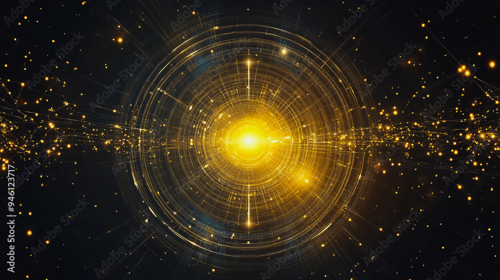 Obraz premium Abstract light explosion and network points, dot, earth's surface, digital background Innovation network points Earth's surface wave background digital wave information technology background