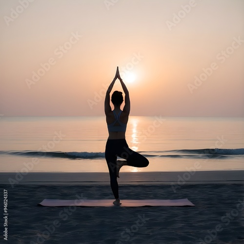 yoga on the beach at sunset