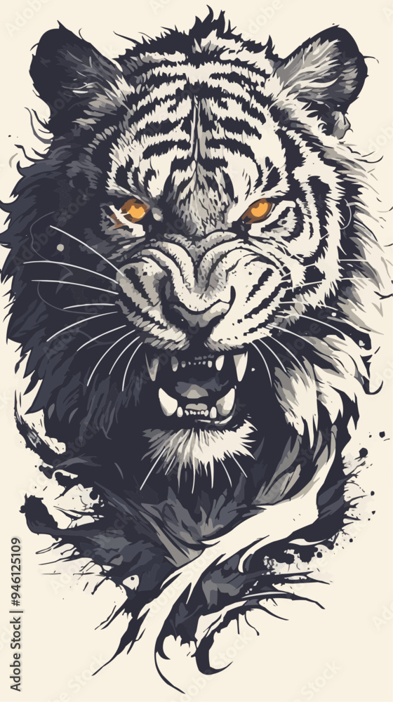 Tiger Tattoo Design on White Background - Vector Art Tiger Tattoo Design on White Background - Vector Art