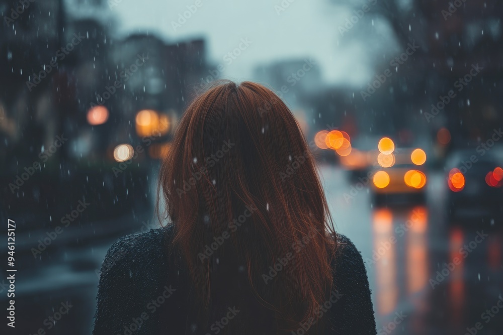 Lonely Woman Embracing Rainy Weather Lonely Woman Embracing Rainy Weather