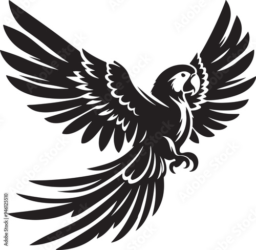 a beautiful parrot bird black and white silhouette vector art flat design outline background illustrations