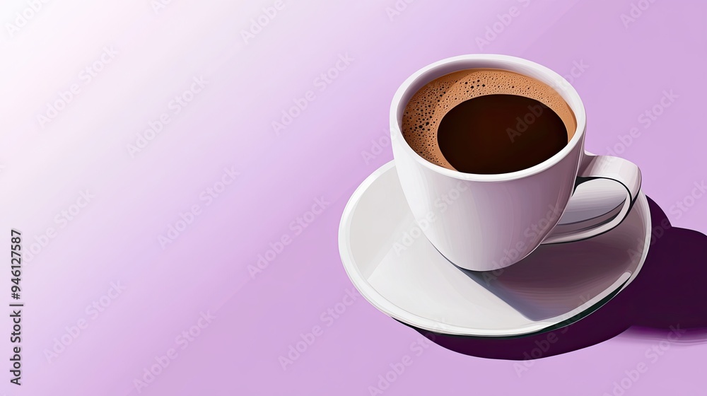 Coffee Cup on Saucer with Purple Background Coffee Cup on Saucer with Purple Background