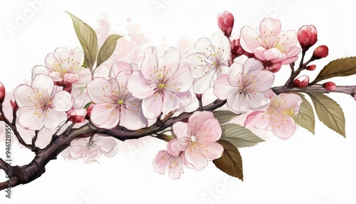 Wallpaper Mural Branch of a blossoming cherry tree isolated on a white background Torontodigital.ca