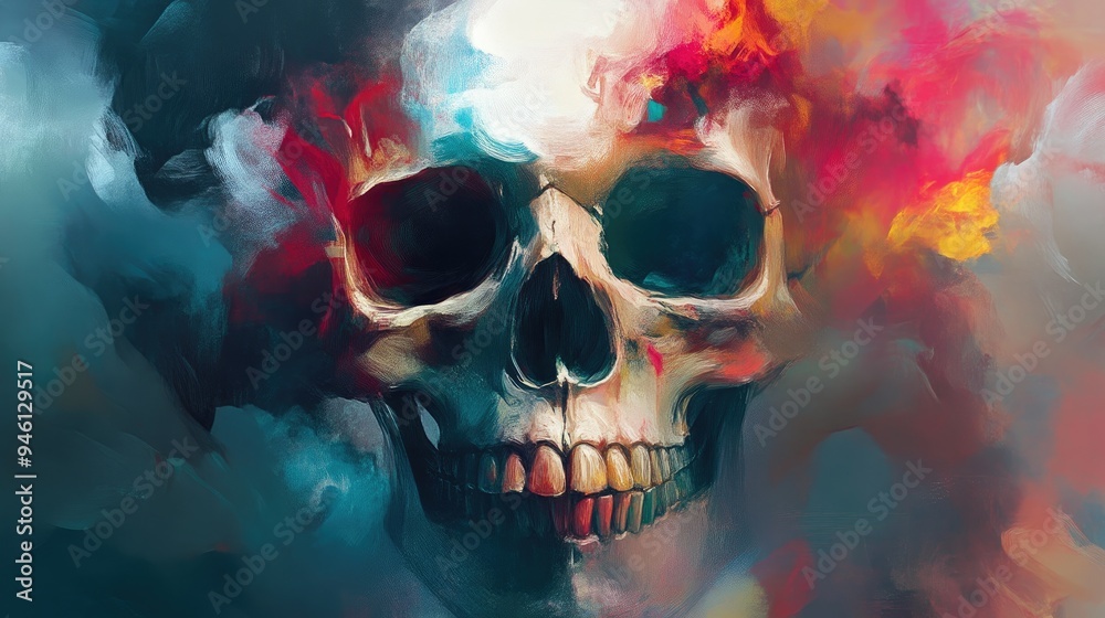 Detailed Skull Artwork with Decorative Features Detailed Skull Artwork with Decorative Features