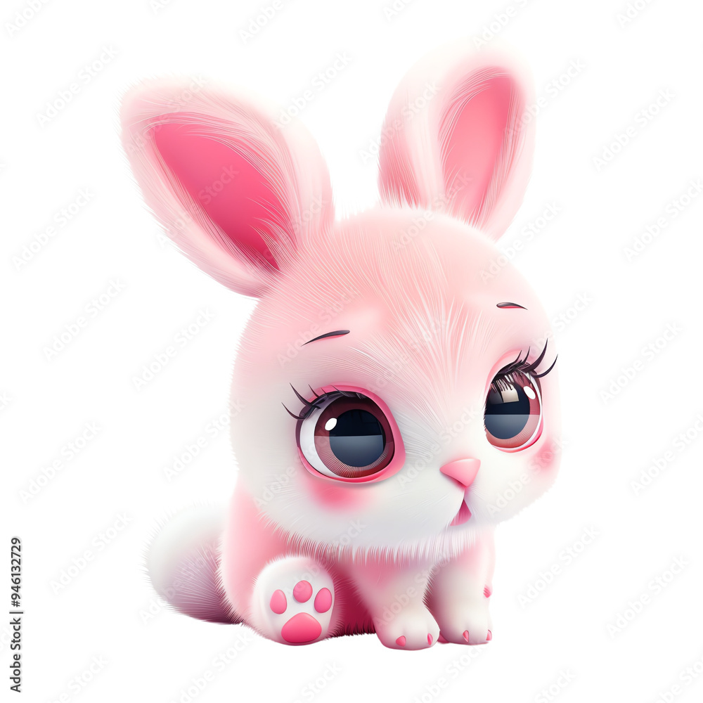 Adorable pink cartoon bunny with big eyes, sitting down. Perfect for Easter, children's books, and cute art designs. Adorable pink cartoon bunny with big eyes, sitting down. Perfect for Easter, children's books, and cute art designs.