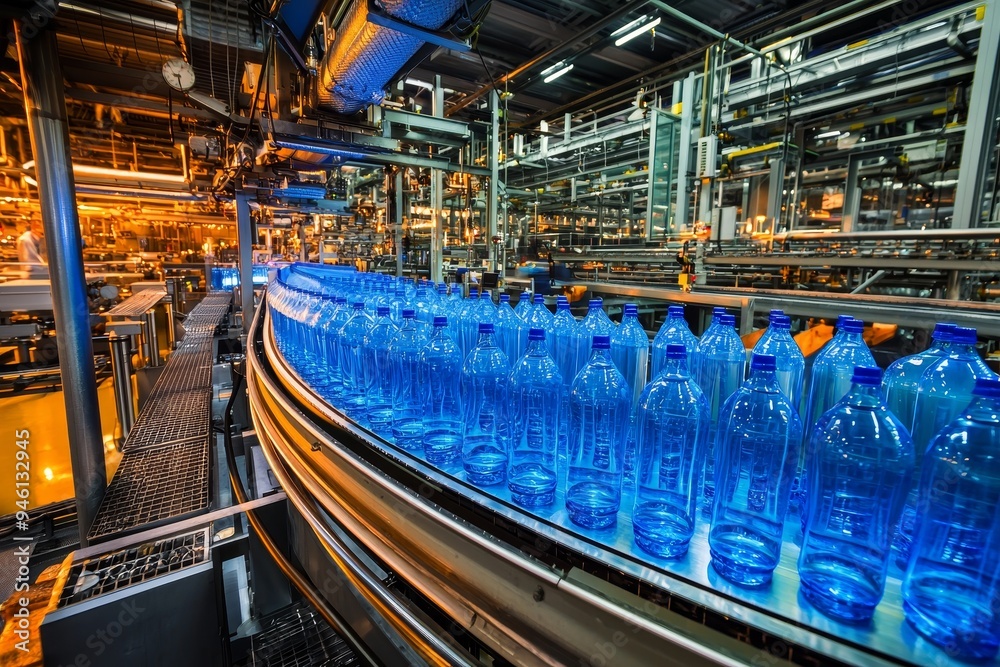 Manufacturing process at a factory using a conveyor belt. Manufacturing process at a factory using a conveyor belt.