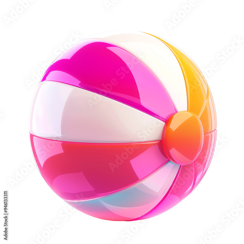 Colorful beach ball isolated on white background, perfect for summer, vacation, and beach-related themes. photo