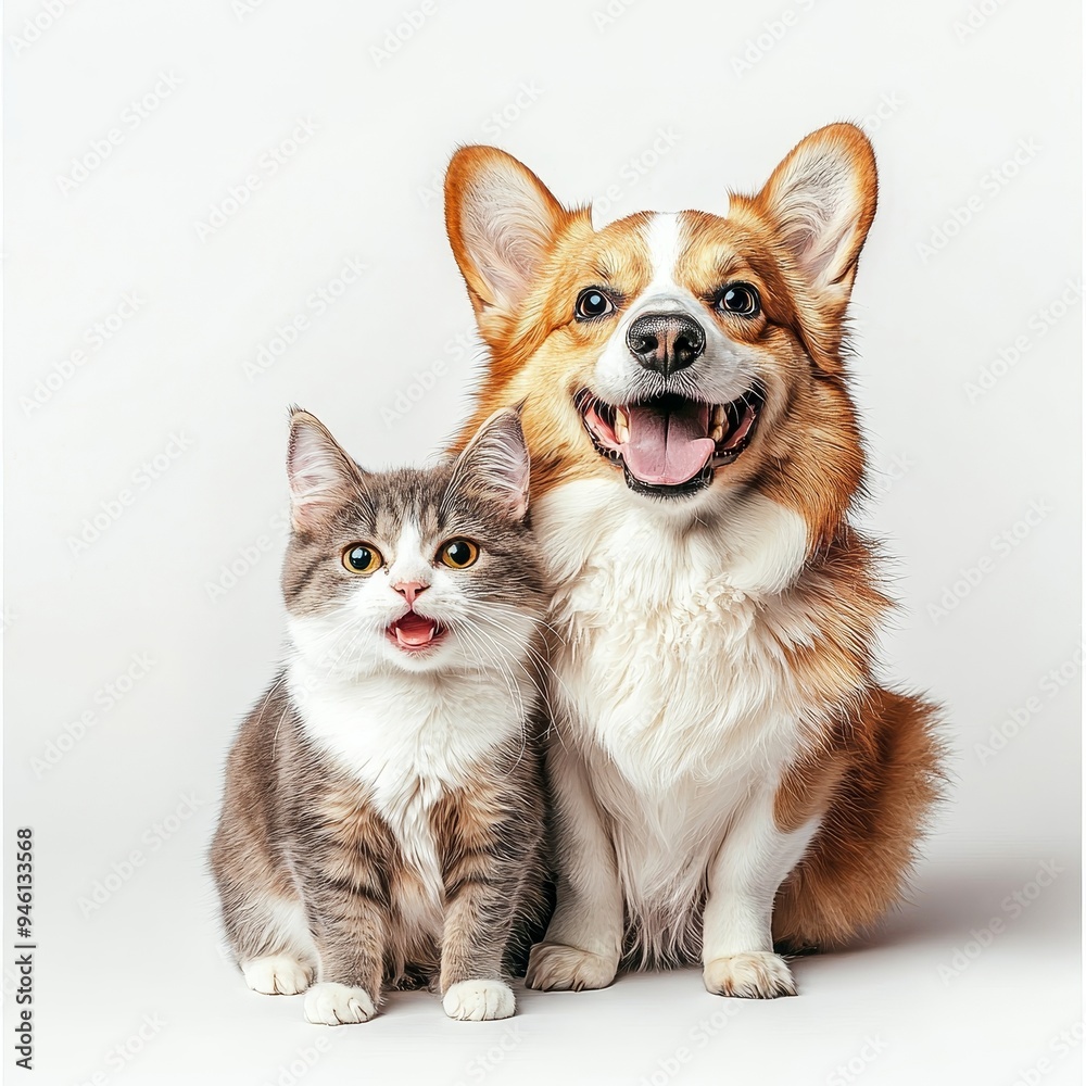 An isolated dog and cat are happy on a transparent background An isolated dog and cat are happy on a transparent background
