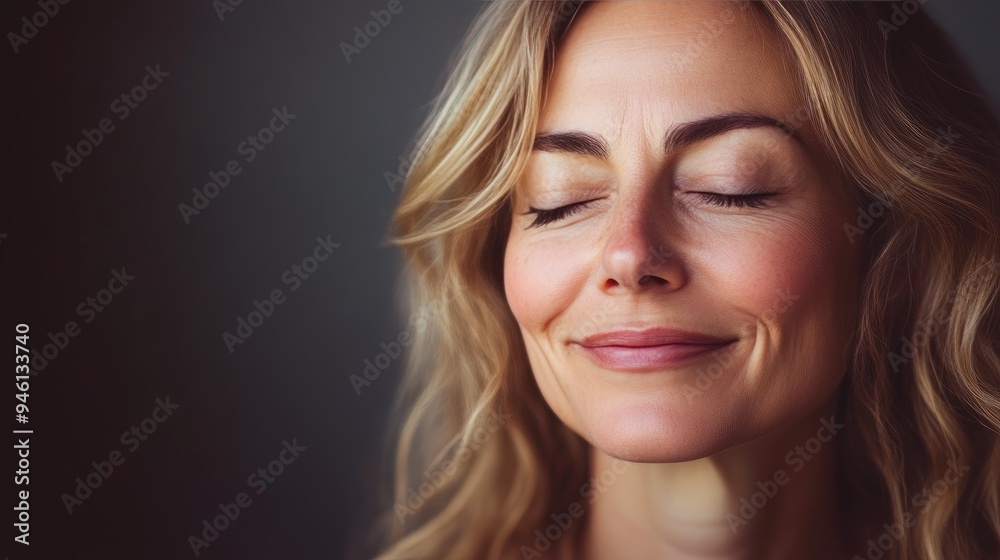 Middle-aged woman experiencing a skin care glow Middle-aged woman experiencing a skin care glow