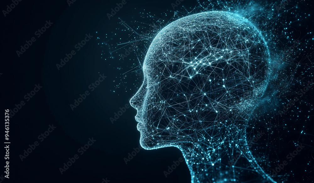 Obraz premium Digital Human Face Concept - Artificial Intelligence and Machine Learning