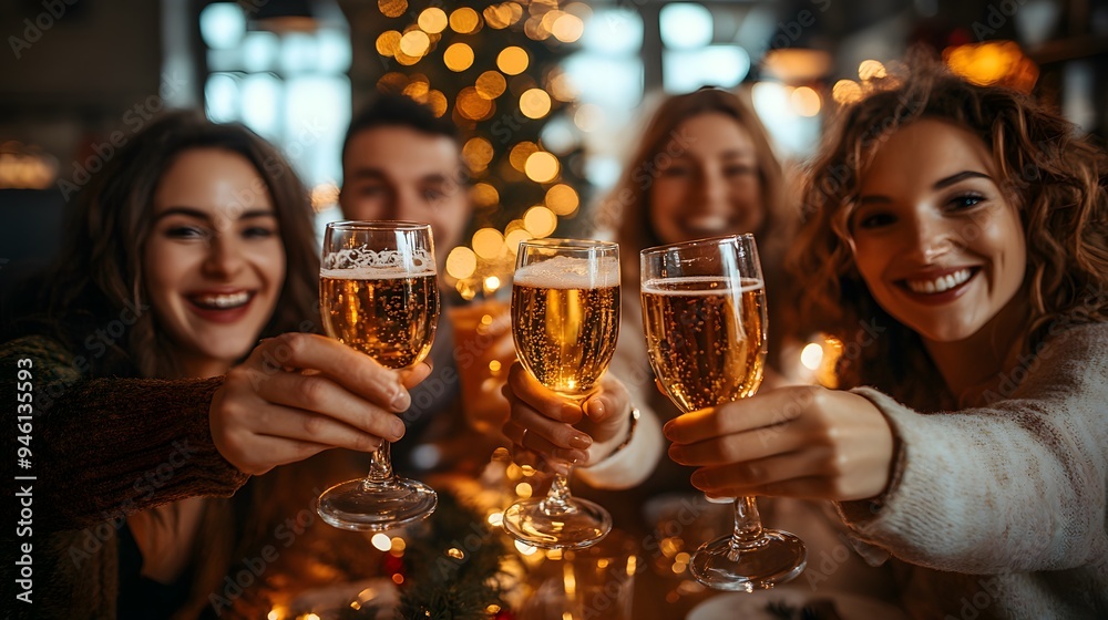Friends in the office, raising glasses to celebrate Christmas, enjoying a festive holiday atmosphere and company gatherings. Friends in the office, raising glasses to celebrate Christmas, enjoying a festive holiday atmosphere and company gatherings.