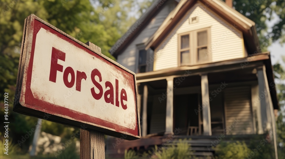 Traditional American Home With For Sale Notice Traditional American Home With For Sale Notice