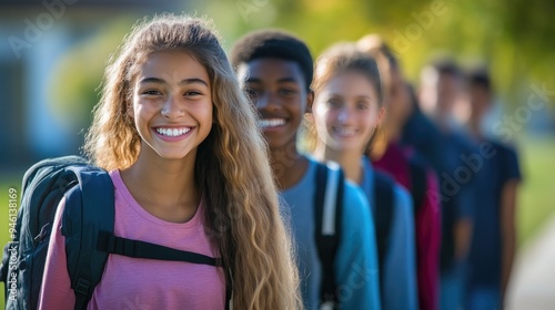 Bright Smiles from High School Students Walking