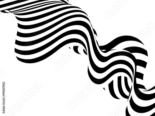 Black on white abstract perspective line stripes with 3d dimensional effect isolated on white. Eps 10