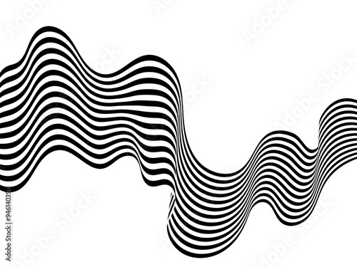 Black on white abstract perspective line wave stripes with 3d dimensional effect isolated on white. Eps 10