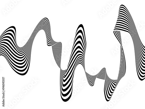 Black on white abstract perspective line stripes with 3d dimensional effect isolated on white. Eps 10