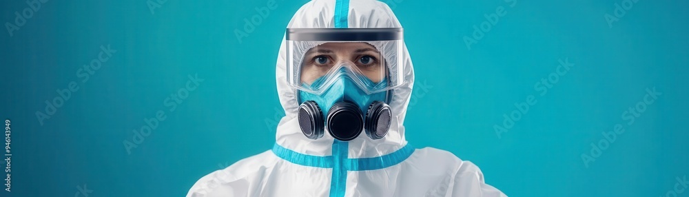 Scientist in protective gear handling hazardous materials, biohazard safety, 3D illustration Scientist in protective gear handling hazardous materials, biohazard safety, 3D illustration