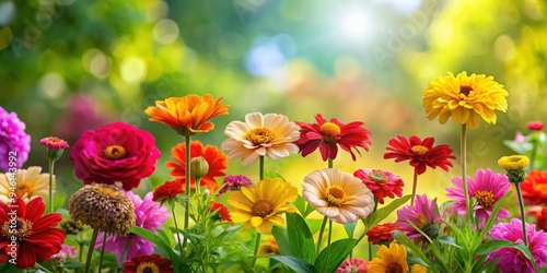 Fototapeta Naklejka Na Ścianę i Meble -  Vibrant and colorful flowers set against a lush green backdrop