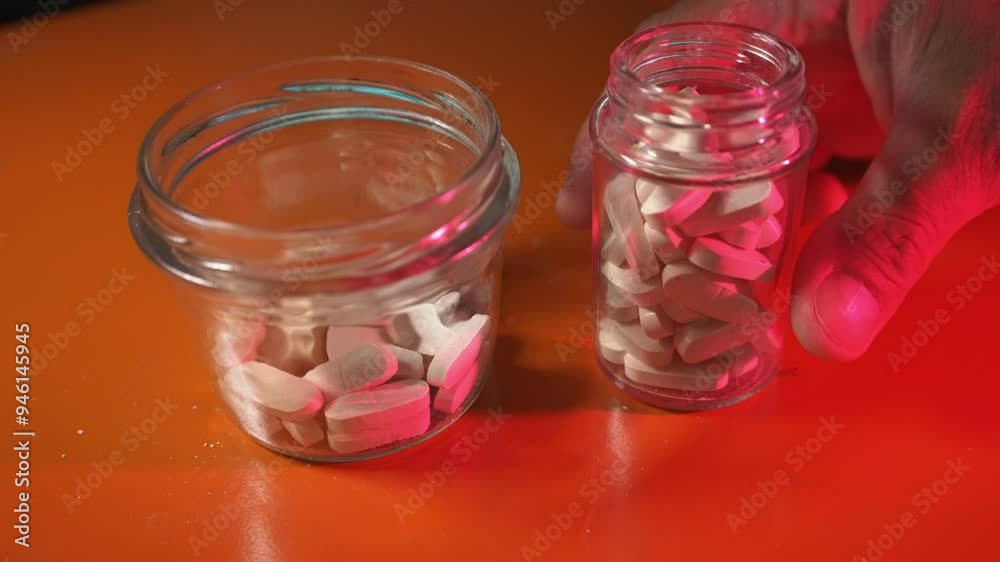 Person taking pills and abusing medications in a Mental Hospital. 