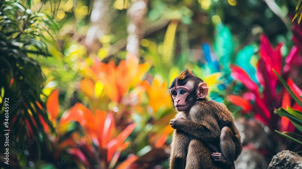 Obraz premium Curious Monkey in Vibrant Jungle