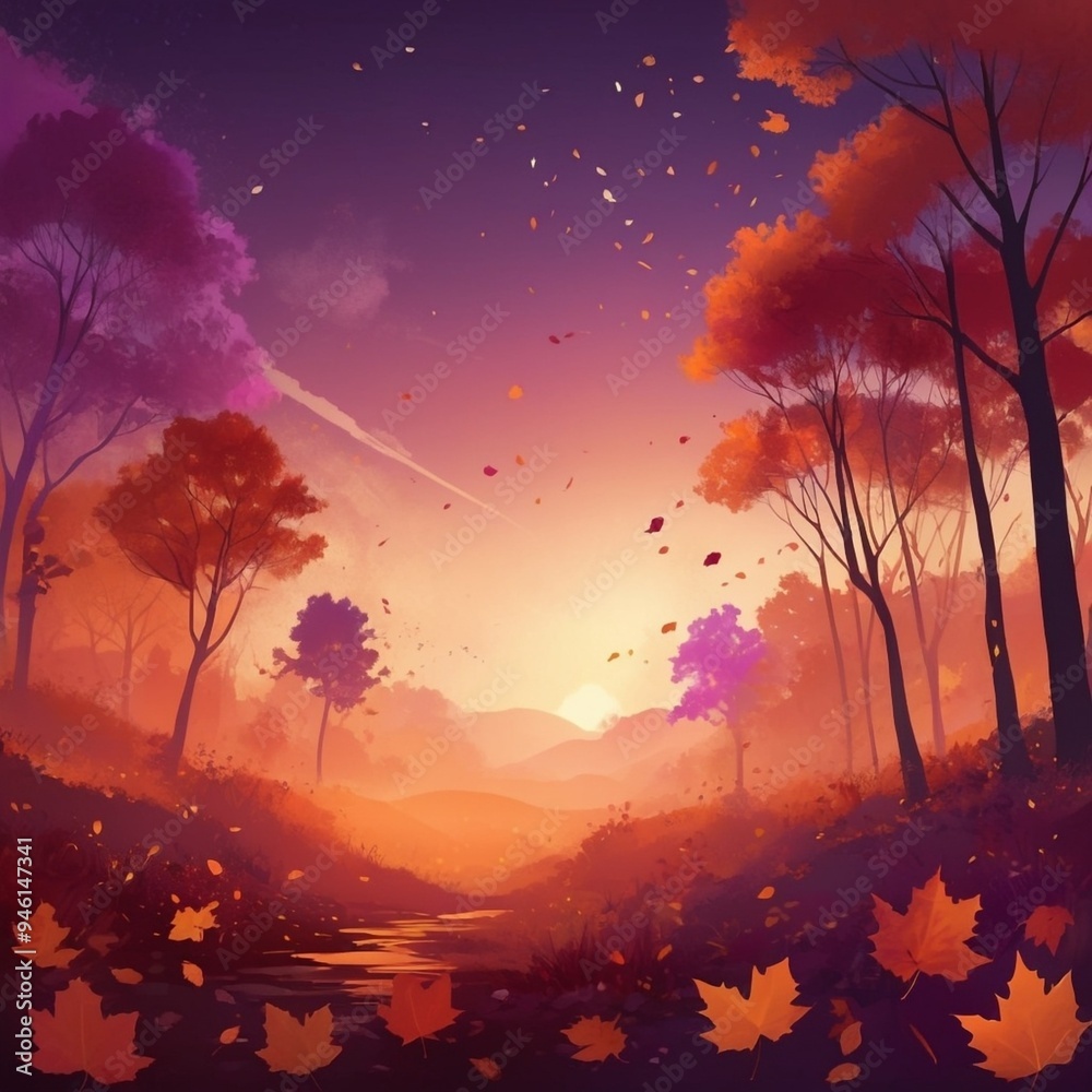 Abstract autumn sunset background, deep reds, oranges, purples, soft glow, bokeh effect. Abstract autumn sunset background, deep reds, oranges, purples, soft glow, bokeh effect.