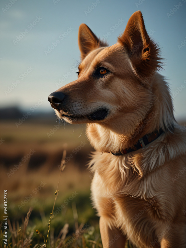 A dog sits against a plain background A dog sits against a plain background