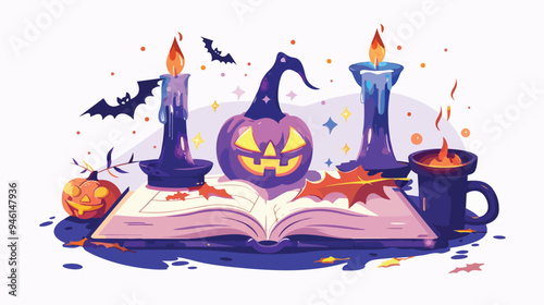 Enchanting Halloween Magic Spell Book Flat Vector Illustration