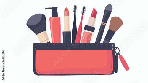 Stylish Makeup and Skincare Pouch Flat Vector on White Background