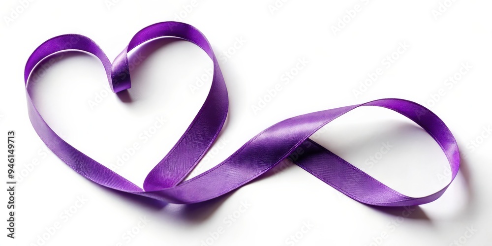 Purple ribbon shaped into a heart symbolizing love, care, and support Purple ribbon shaped into a heart symbolizing love, care, and support