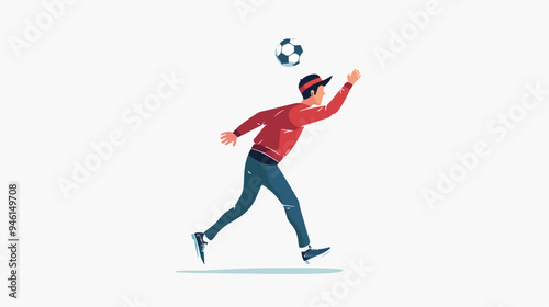Man Kicking Football Ball Over Head Flat Vector