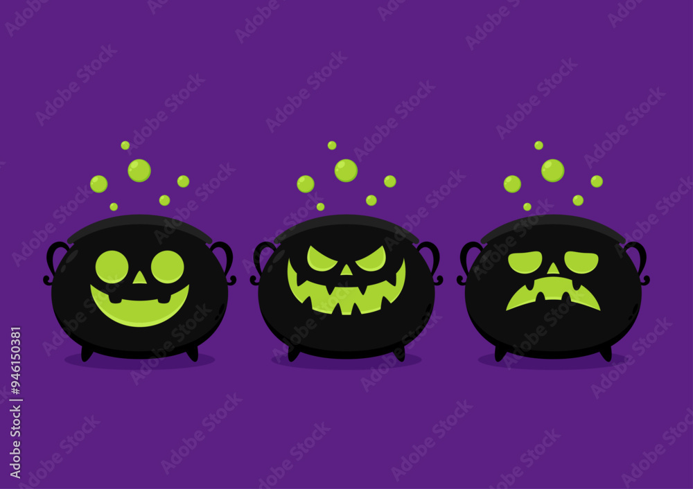 Pumpkin face on kettle. Witch cauldron, Halloween magic pot with green potion. Vector steel boiler with boiling magic brew or steaming goo. Cartoon kettle with poison. Pumpkin face on kettle. Witch cauldron, Halloween magic pot with green potion. Vector steel boiler with boiling magic brew or steaming goo. Cartoon kettle with poison.
