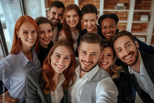 Group of happy, confident business workers posing together at office. Smiling adult professionals standing with arms crossed in meeting. Businessman, businesswoman colleagues looking at camera with