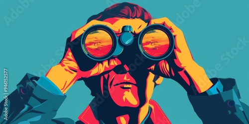 Leadership illustration man with binoculars