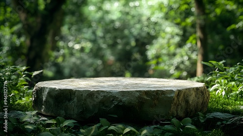 Wallpaper Mural Stone podium for product presentation mock-up on a natural background, stone pedestal in a jungle for cosmetic display, abstract green nature backdrop, copy space concept. Torontodigital.ca