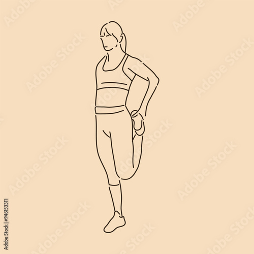 Woman Stretching in Yoga Pose. Line art drawing. Sketch outline vector