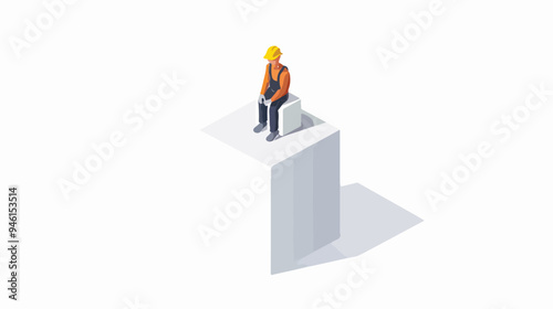 Professional Miniature Builder in White Cube Flat Vector Illustration