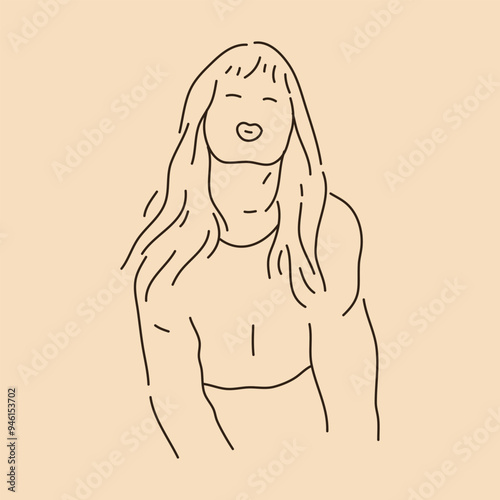 Women pouting pose. Line art drawing. Sketch outline vector