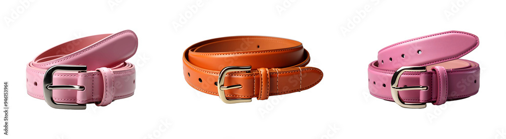 Set, Collection of Fashion Pu Belt isolated on transparent background. Set, Collection of Fashion Pu Belt isolated on transparent background.