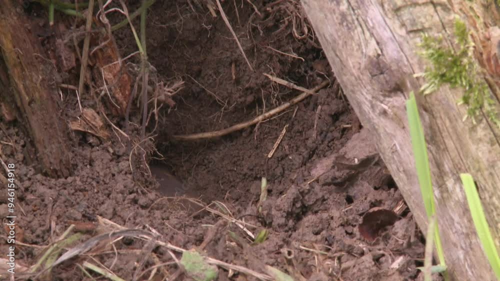 field mouse digs at its entrance to the burrow field mouse digs at its entrance to the burrow