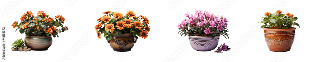 Set, Collection of Fiber Flower Pot isolated on transparent background. Set, Collection of Fiber Flower Pot isolated on transparent background.