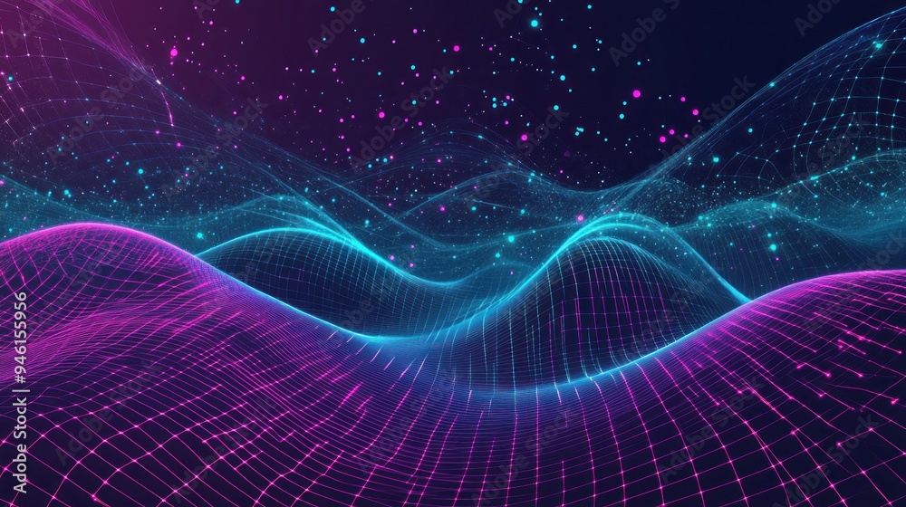 Abstract Wavy Grid with Glittering Lights Abstract Wavy Grid with Glittering Lights