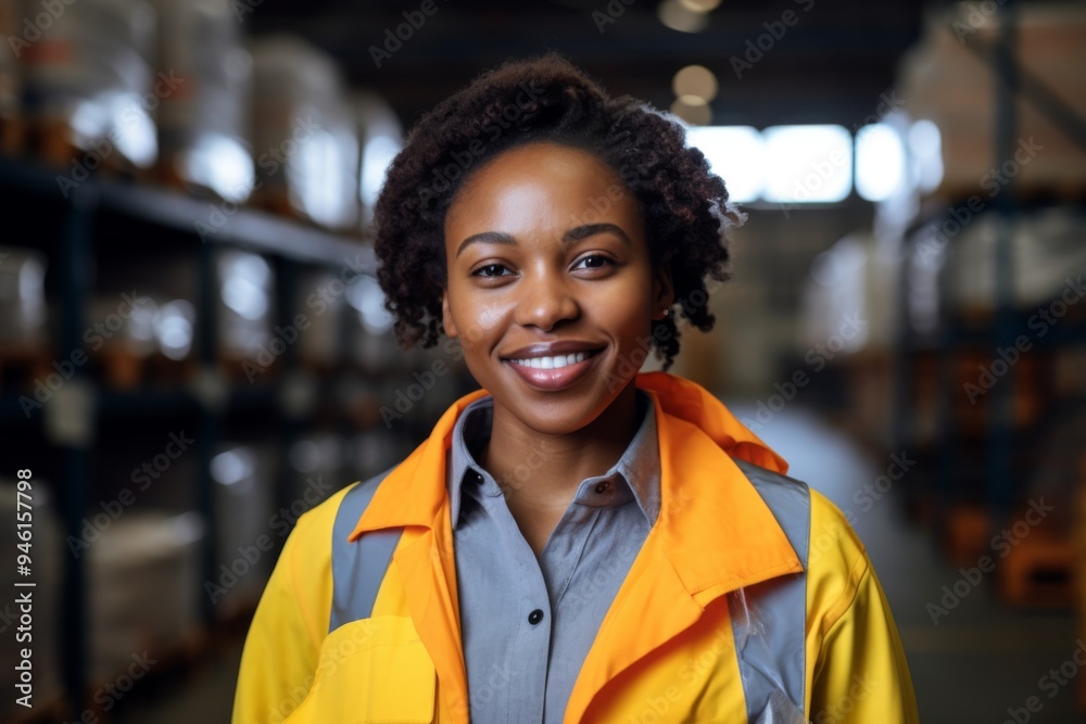 Portrait of a smiling middle aged female warehouse worker Portrait of a smiling middle aged female warehouse worker