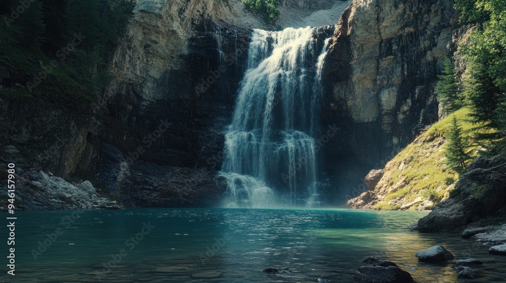 Fototapeta premium Majestic Waterfall Cascading into a Serene Pool