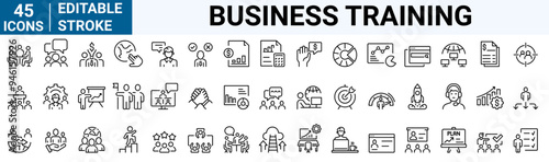 Business training and office line web icons. Teamwork, co-workers, cooperation. Vector illustration