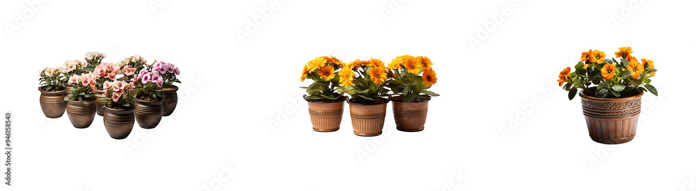 Set, Collection of Flower Pots Cracker isolated on transparent background. Set, Collection of Flower Pots Cracker isolated on transparent background.